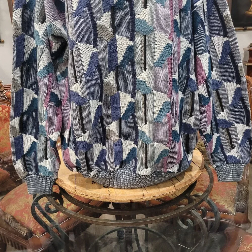 Vintage Megalos Abstract Chunky Knit Sweater Hip Hop 90's Bill Cosby 2XL